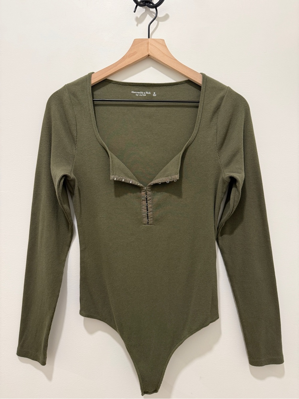 Abercrombie Green Long-Sleeve Ribbed Henley Bodysuit